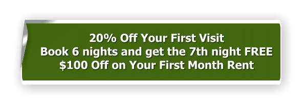 20% Off Your First Visit Book 6 nights and get the 7th night FREE $100 Off on Your First Month Rent