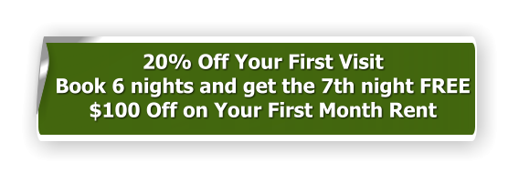 20% Off Your First Visit Book 6 nights and get the 7th night FREE $100 Off on Your First Month Rent