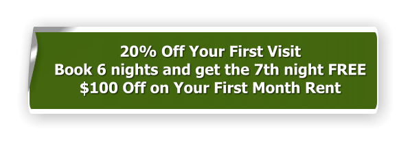 20% Off Your First Visit Book 6 nights and get the 7th night FREE $100 Off on Your First Month Rent